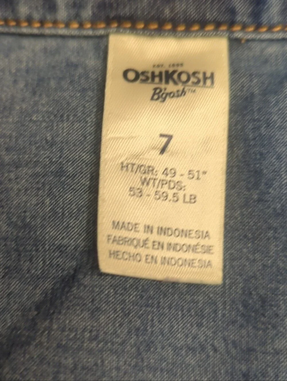 Oshkosh B’gosh Girls Size 7 Long Sleeve Button Up Blue Denim Shirt